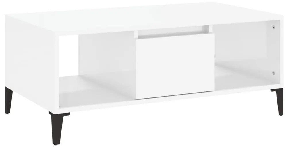 Magasfényű fehér szerelt fa dohányzóasztal 90 x 50 x 36,5 cm