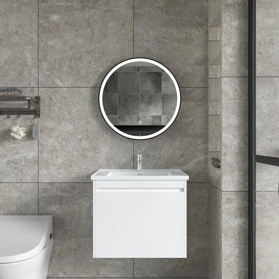 Erga Olivia, kerek LED tükör 50cm, fekete fém keret, 1150 lm, 6500K, elölről megvilágított, ERG-V01-202-5050-BK