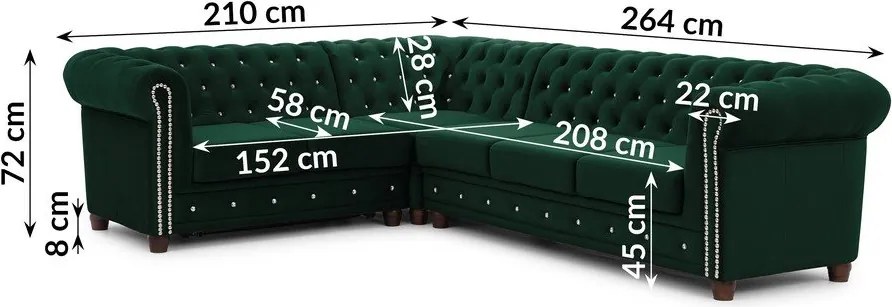 Zöld bársony kinyitható sarokkanapé (bal oldali-L alakú) York Blik – Ropez