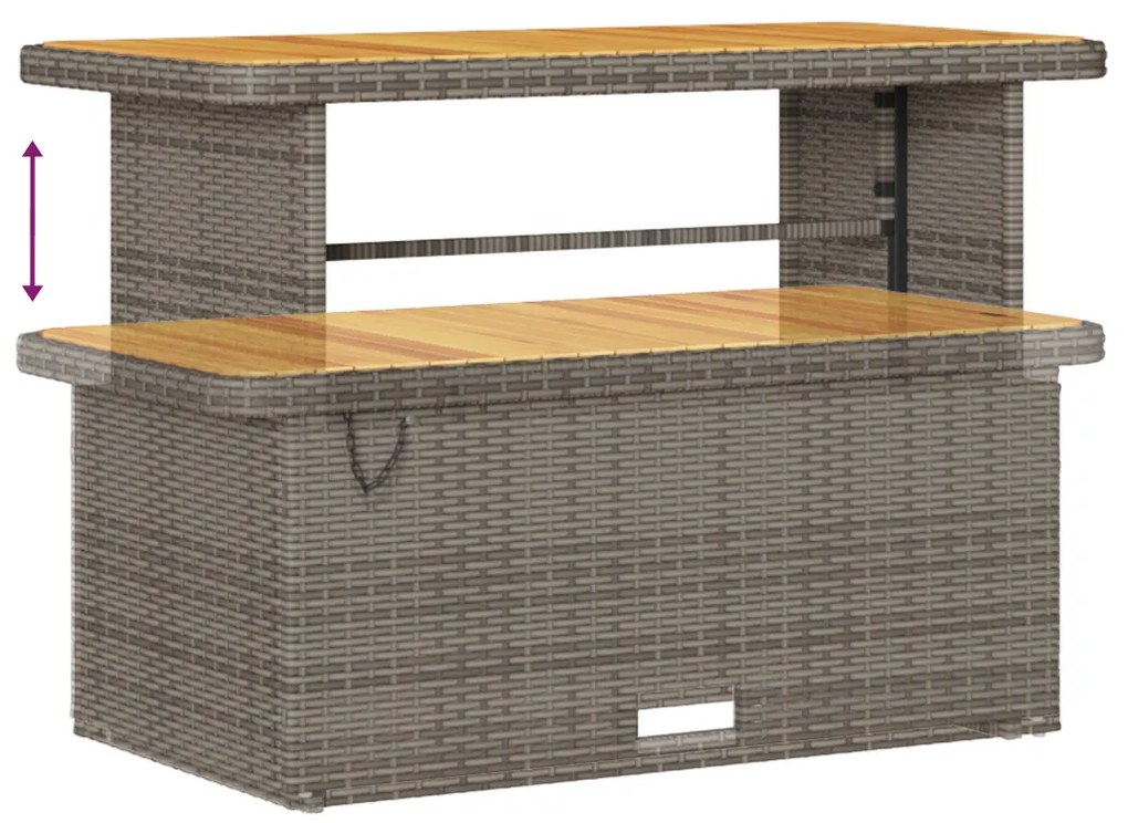 14 darabos kerti sofa szett párnákkal szürke poli rattan akác, 4 darabos kerti étkező szett párnákkal szürke poli rattan akác