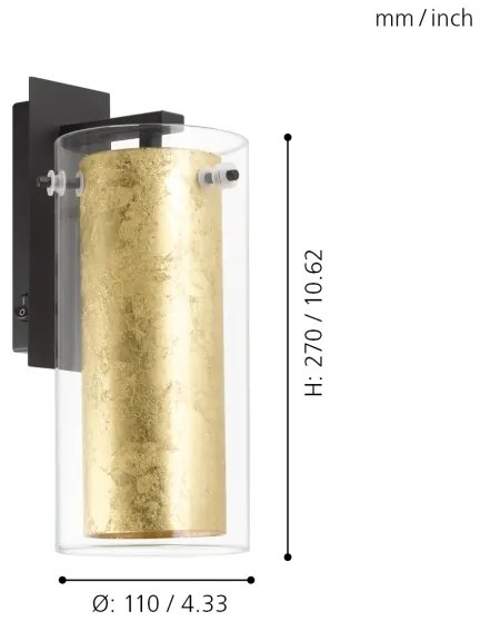 Eglo 97839 - Fali lámpa PINTO GOLD 1xE27/40W/230V