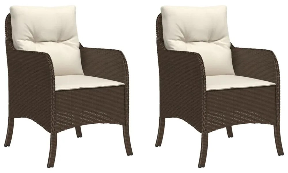 2 db barna polyrattan kerti szék párnával