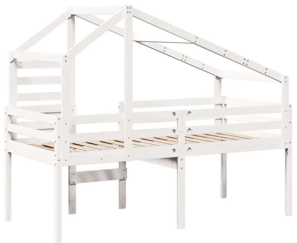 fehér tömör fenyőfa magasított ágy tetővel 75 x 190 cm