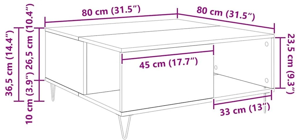 Dohányzóasztal Musta tammi 80 x 80 x 36.5 cm Faanyag