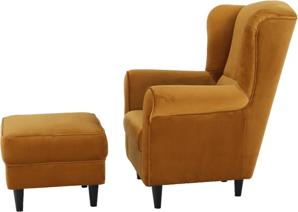 Füles fotel puffal, szövet mustár, ASTRID