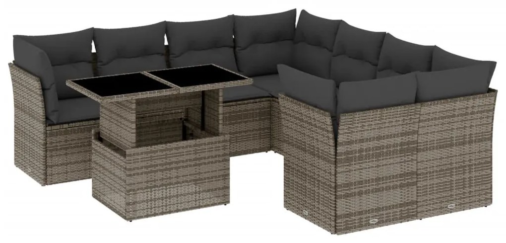 9 részes szürke polyrattan kerti ülőgarnitúra párnákkal