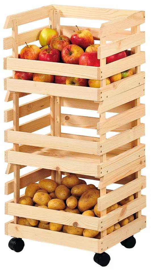 Kesper 69581 Kerekes zöldség- és gyümölcstartó,fenyőfa, 80 x 37 x 30 cm