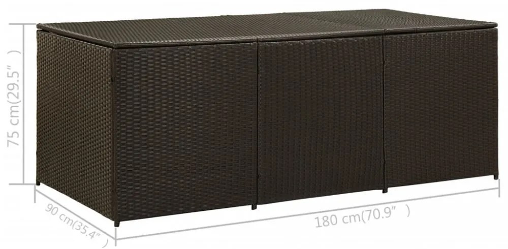 barna polyrattan kerti tárolóláda 180 x 90 x 70 cm