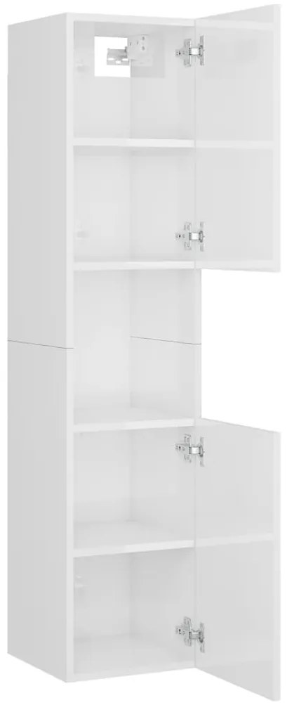 Magasfényű fehér forgácslap fürdőszobai bútorszett