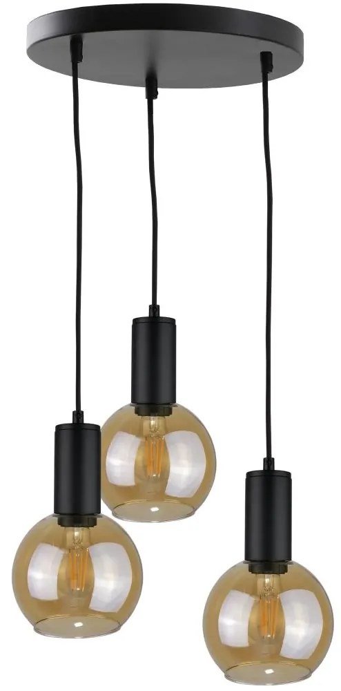 Csillár zsinóron JANTAR BLACK 3xE27/60W/230V á. 30 cm