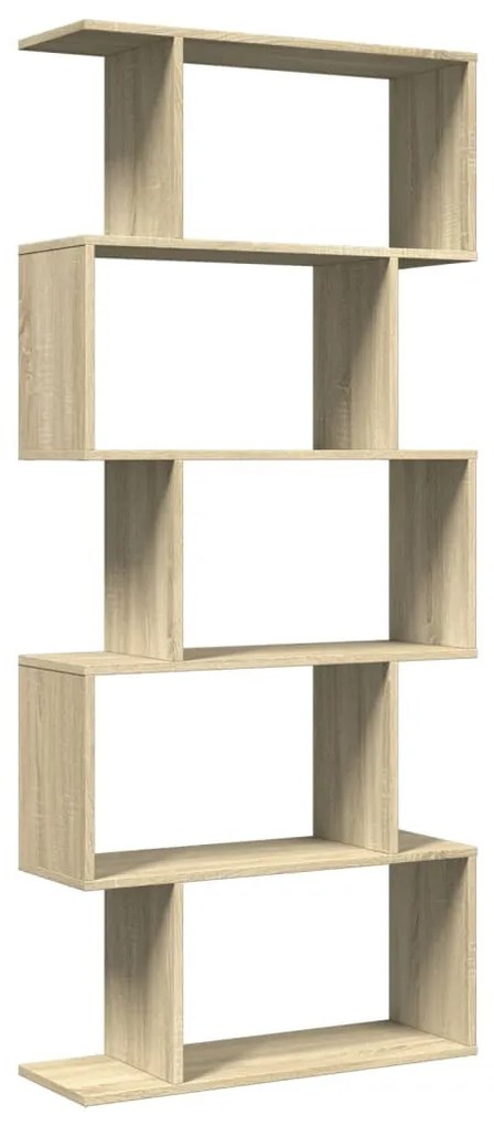 5 szintes sonoma tölgy fa elválasztó könyvespolc 70x24x161 cm