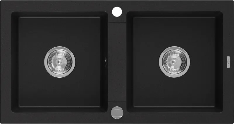 Mexen Mario gránit 2-medencés mosogató 820 x 436 mm, fekete, króm szifon - 6504822000-77