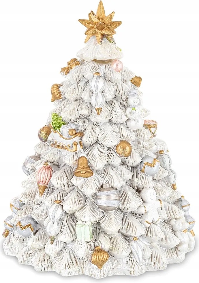 Karácsonyfa Zenedobozzal Fehér 15cm Forgó Körhinta Karácsonyi Figura