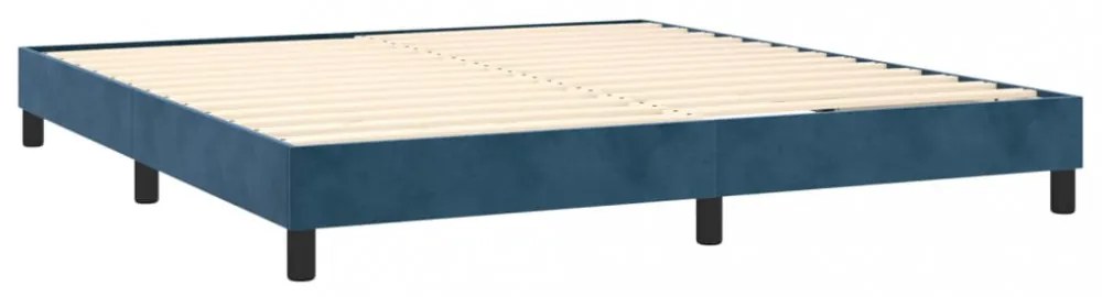 sötétkék bársony rugós és LED-es ágy matraccal 180x200 cm