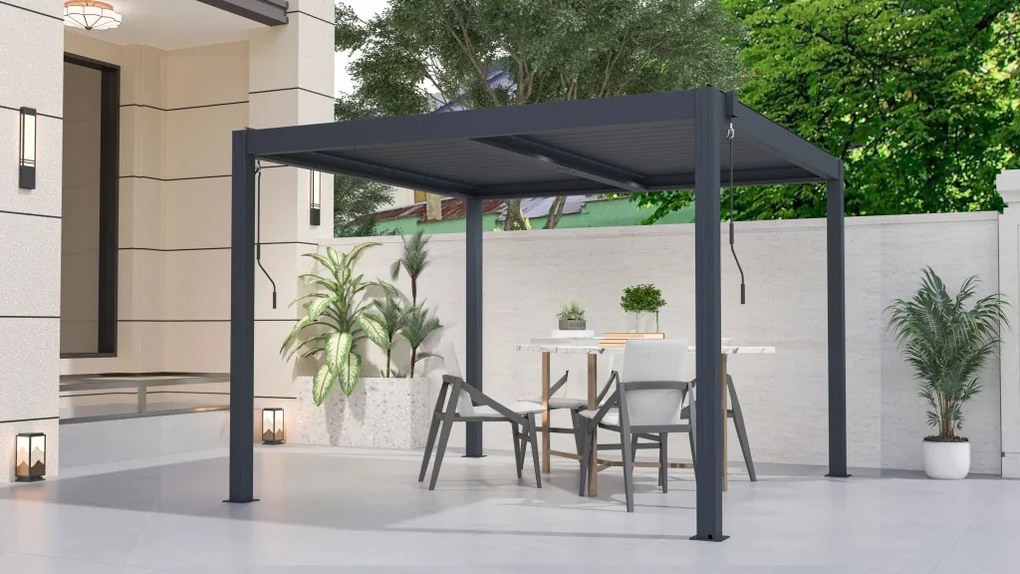 Bioklimatikus pergola G21 Austin 3×3 m, antracit színű alumínium