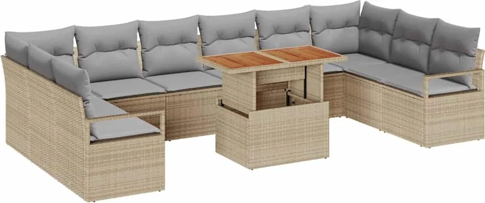 vidaXL Kerti Kanapé Szett tárolóval 11 pcs Bézs Poli rattan