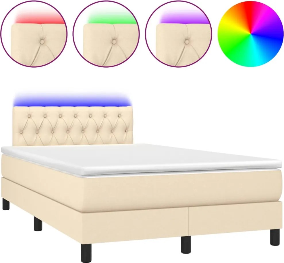vidaXL krémszínű szövet rugós és LED-es ágy matraccal 120 x 200 cm