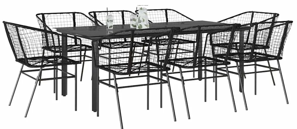 vidaXL 9 részes fekete polyrattan üveg kerti étkezőgarnitúra