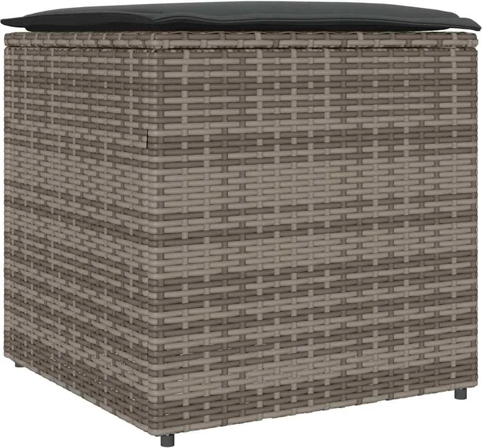 vidaXL Párnás doboz tárolóval Szürke 50 x 50 x 50 cm polirattan
