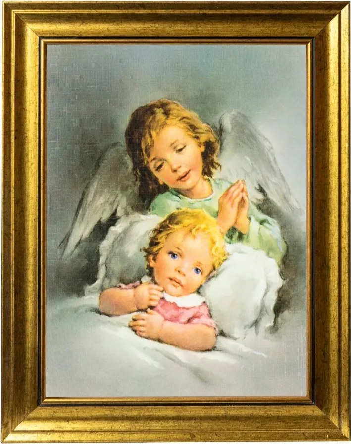 Őrangyal Angyalka Vallásos Kép Arany Díszített Keretben 30X40