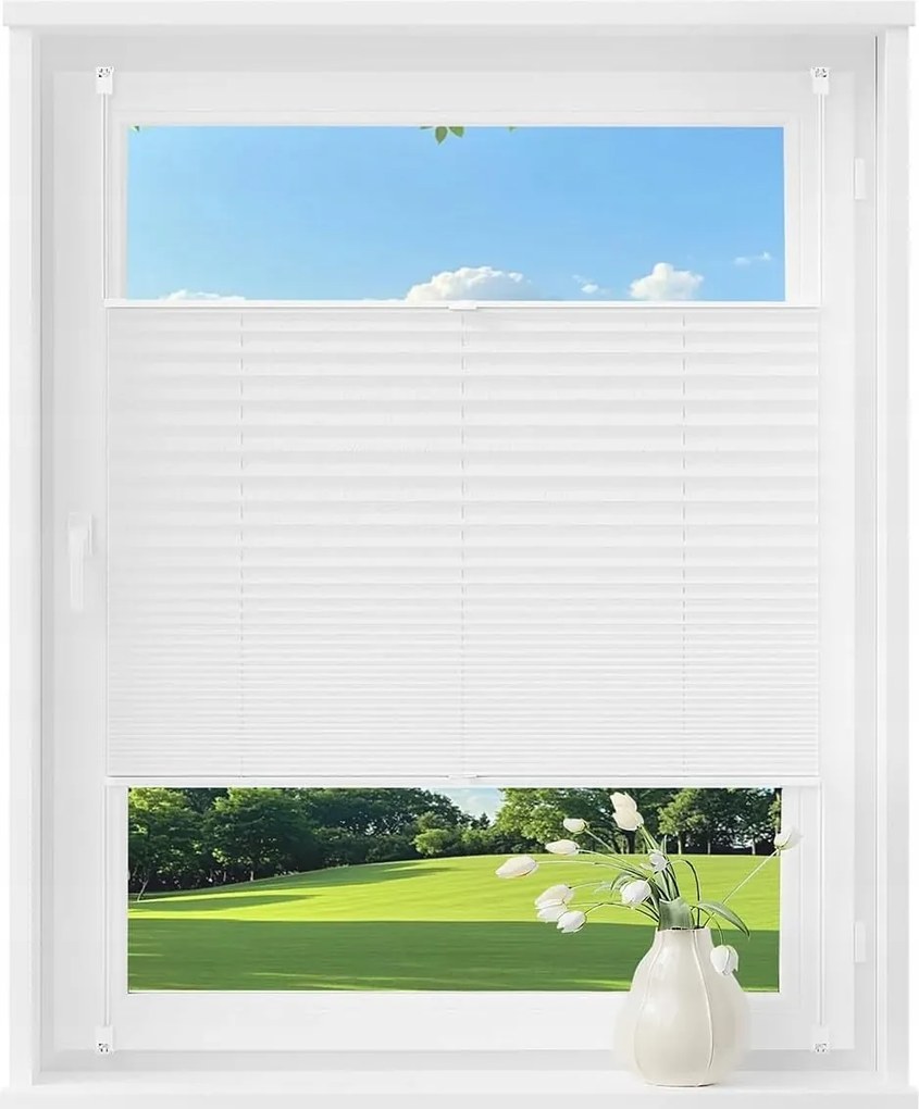 Woltu Easyfix pliszírozott roló fúrás nélkül fehér 90 x 100 cm széles