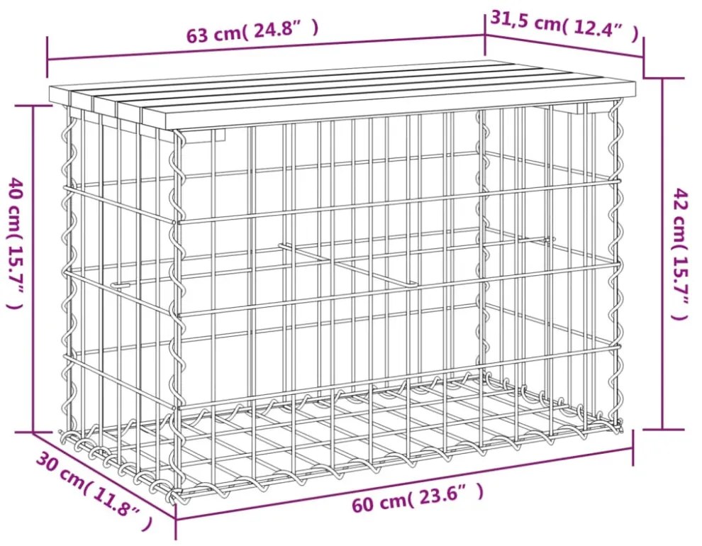 tömör fenyőfa gabion kerti pad 63x31,5x42 cm