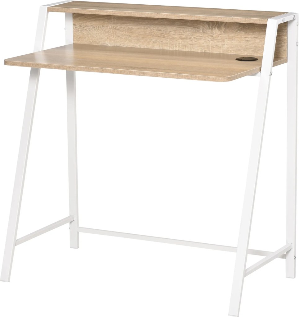 HOMCOM Íróasztal, Számítógépasztal Polccal és Kábelkezeléssel, Modern Asztal Fém Kerettel Tanuláshoz, Hálószobába, Otthoni Irodába, 84 x 45 x 85 cm, F