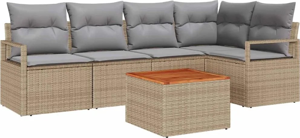vidaXL Kerti Kanapé Szett párnával 6 pcs Bézs polirattan