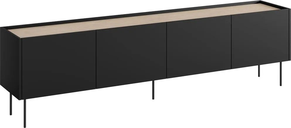 Desin fémlábas TV szekrény 220 cm - matt fekete / nagano tölgy
