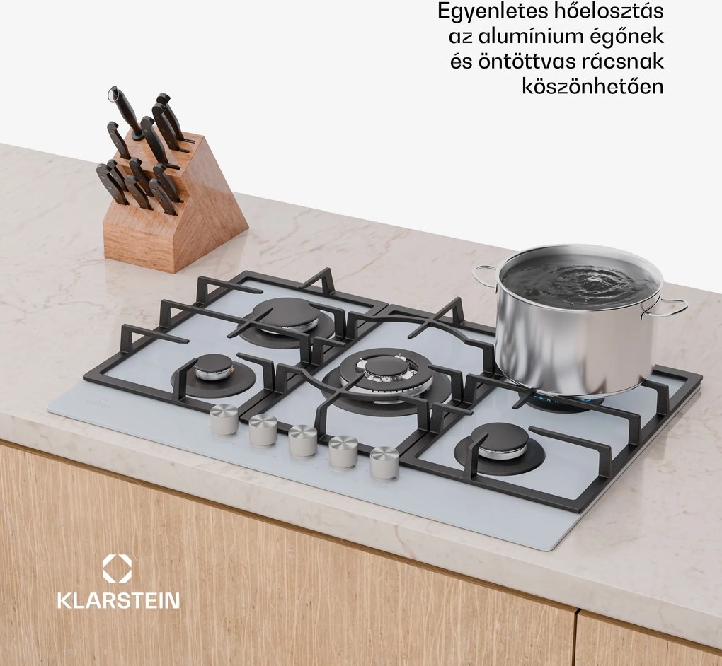 Klarstein Ignito 5 zónás gáz főzőlap, 5 Égő, elektr. gyújtás, Wok, cseppfolyósított vagy földgázhoz