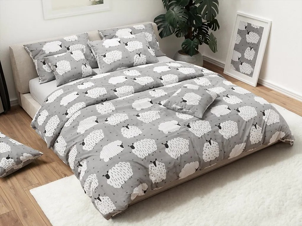 Krepp ágynemű WHITE SHEEPS szürke Ágyneműhuzat mérete: 70 x 90 cm | 140 x 200 cm