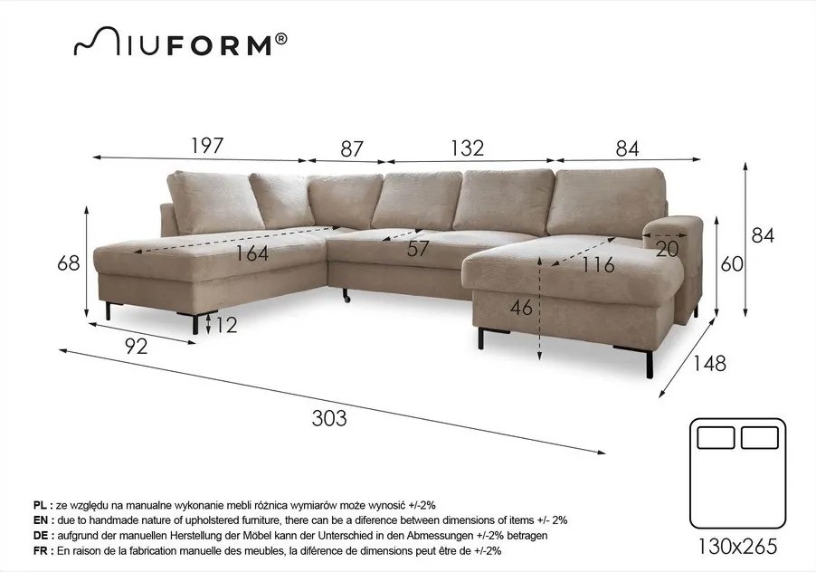 Szürke kordbársony kinyitható sarokkanapé (bal oldali) Lofty Lilly – Miuform