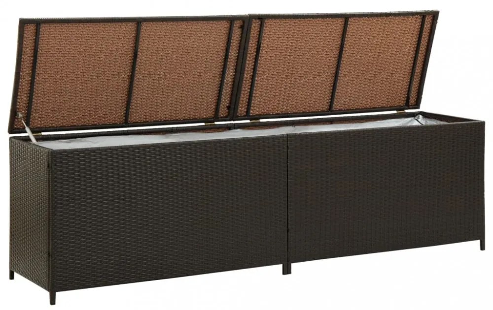 barna polyrattan kerti tárolóláda 200 x 50 x 60 cm