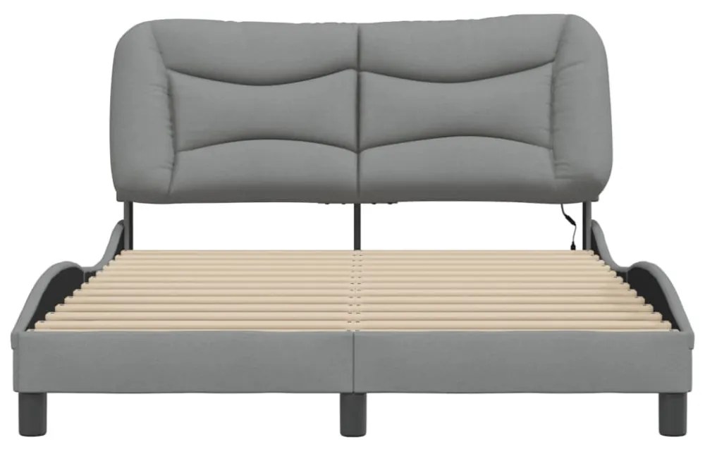 világosszürke szövet ágykeret LED-ekkel matrac nélkül 120x200cm