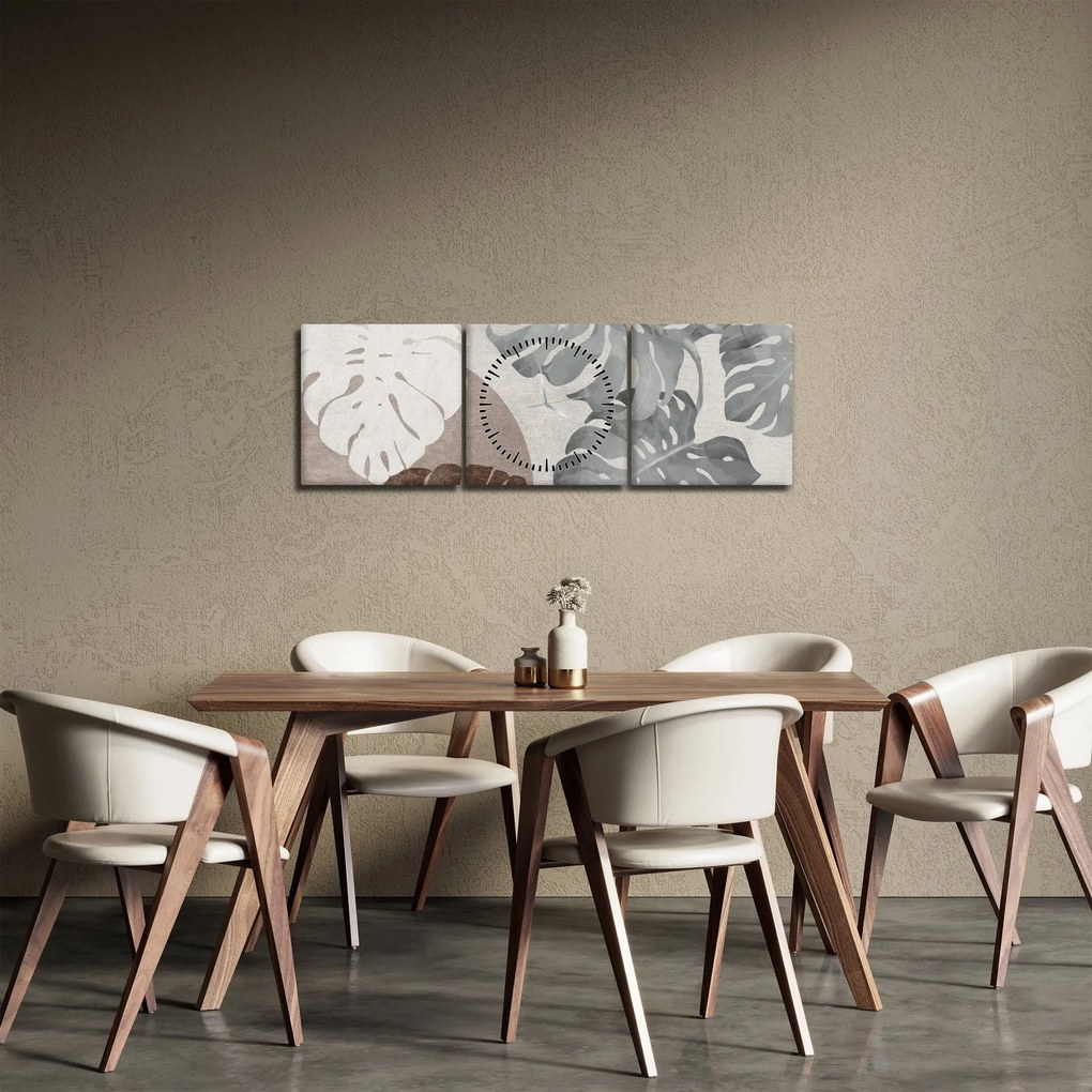 Kép - Design levelekkel (órával) (90x30 cm)