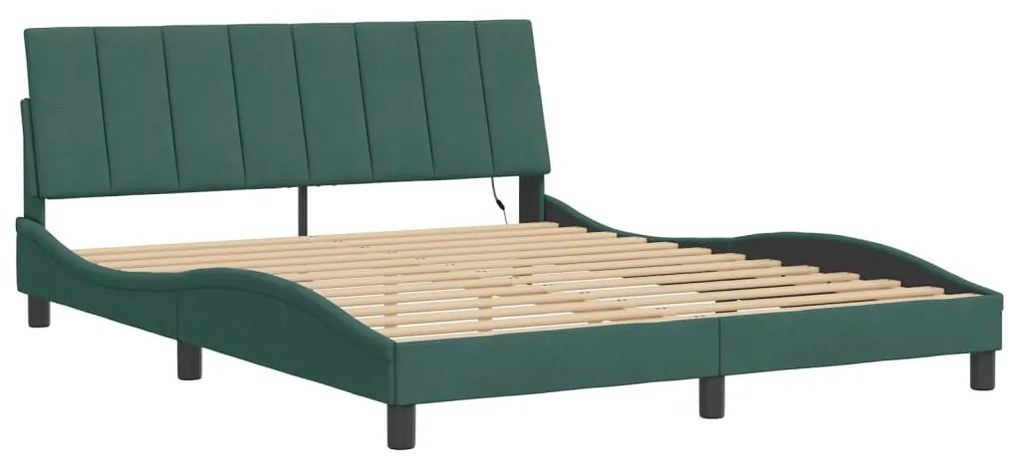 sötétzöld bársony ágykeret LED-ekkel matrac nélkül Hanko 160 x 200 cm
