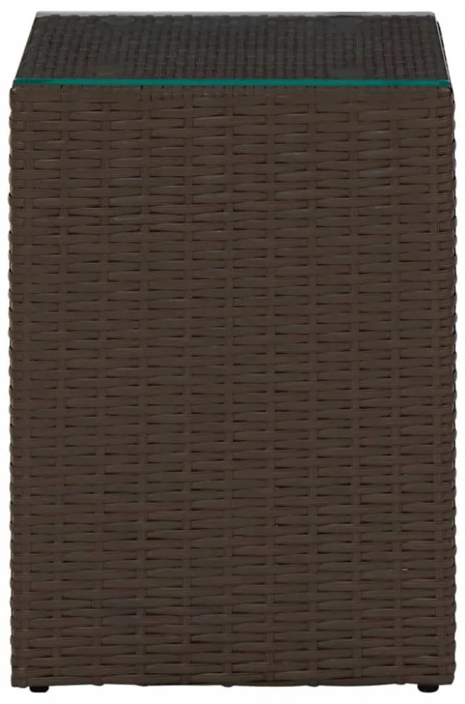 3 db barna polyrattan kisasztal üveg asztallappal