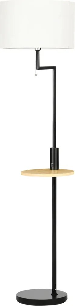 HOMCOM Állólámpa polccal, állólámpa, láncos fogantyú, E27, 40W, bambusz, natúr-fekete