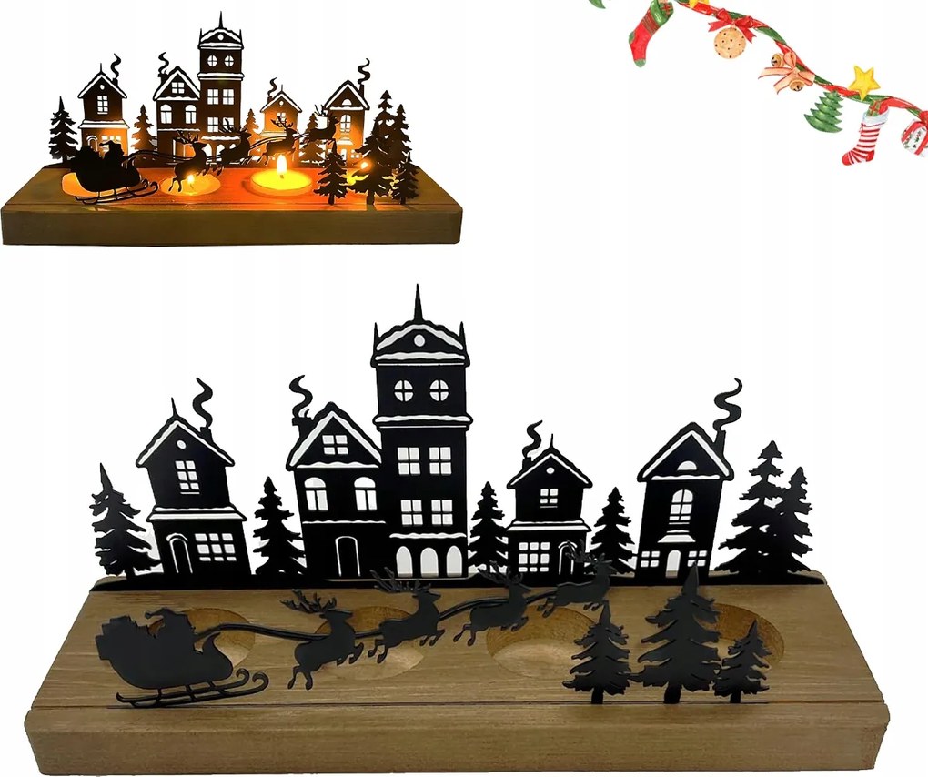 Karácsonyi gyertyatartók, fa gyertyatartó tálca