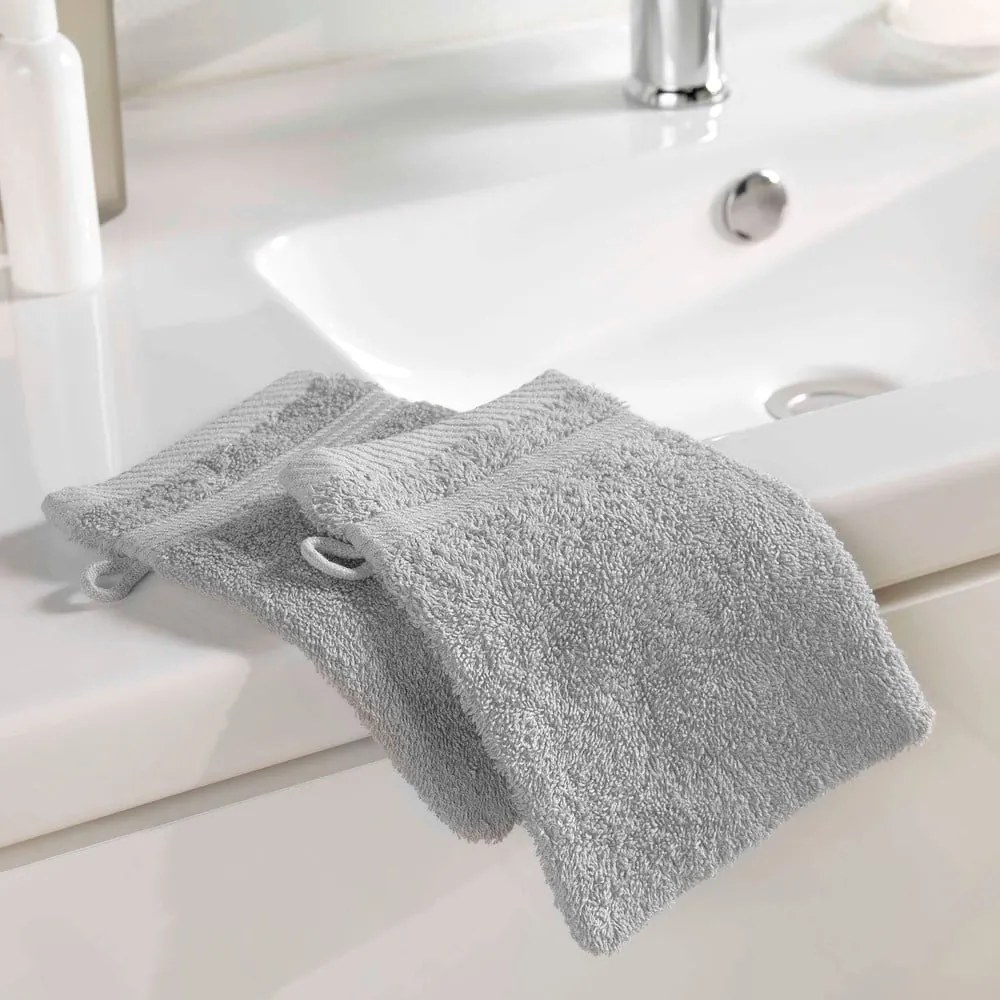 Világosszürke pamut mosdókesztyű 15x21 cm Tendresse – douceur d'intérieur