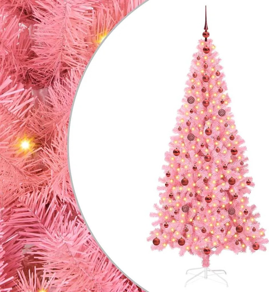 vidaXL Karácsonyfa 300 LED-del állvánnyal Rózsaszín 210 cm PVC