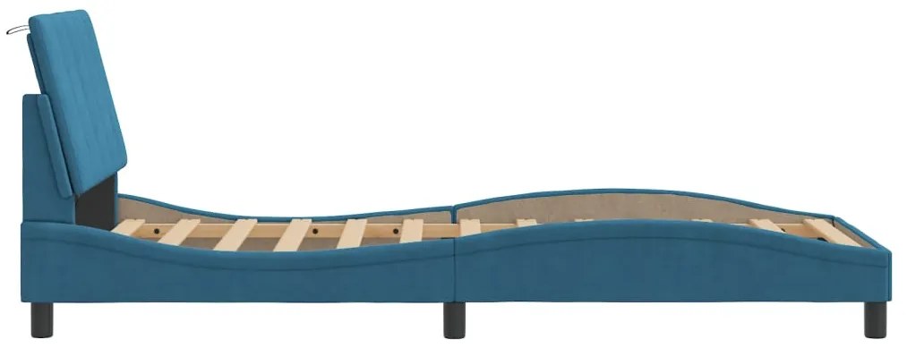 kék bársony ágykeret LED-világítással 90 x 190 cm