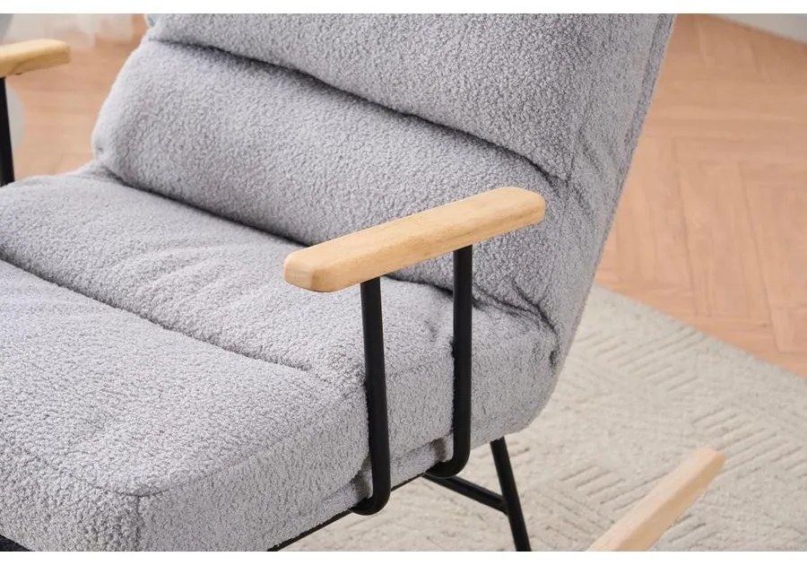 Hintaszék fa lábakkal, plüss szövettel, 4 fokozatban állítható háttámlával,  Szürke színben