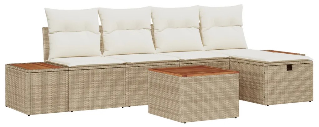 6 Darabos Kert Sofa Szett Párnákkal, Bézs Poli Rattan