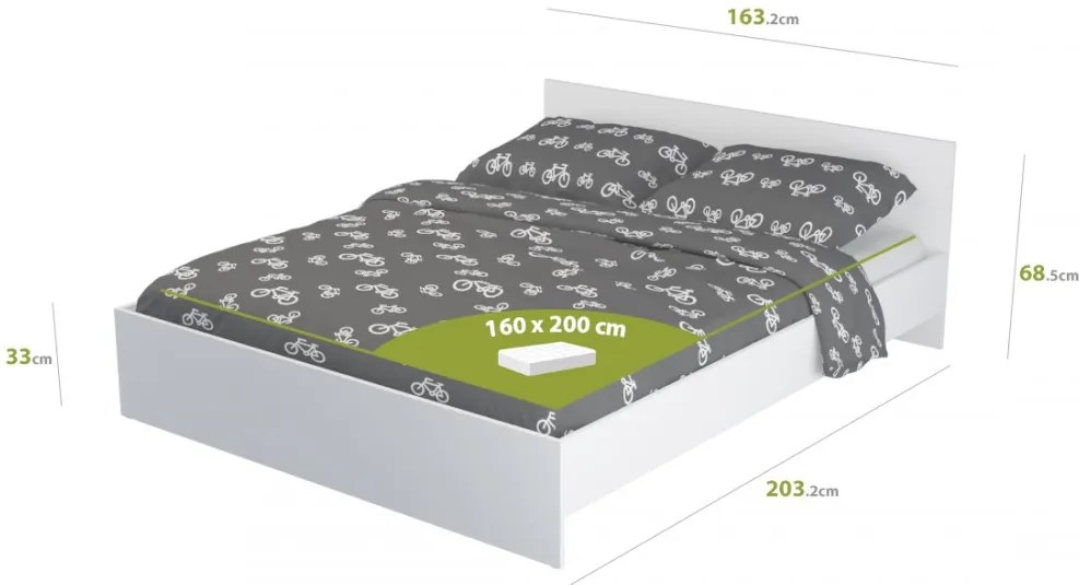 Pietro II NEW Kétszemélyes ágykeret 160x200, ágyráccsal Fehér