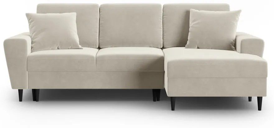 Bézs bársony kinyitható tárolóhelyes sarokkanapé (jobb oldali-heverő résszel) Kyoto – Cosmopolitan Design