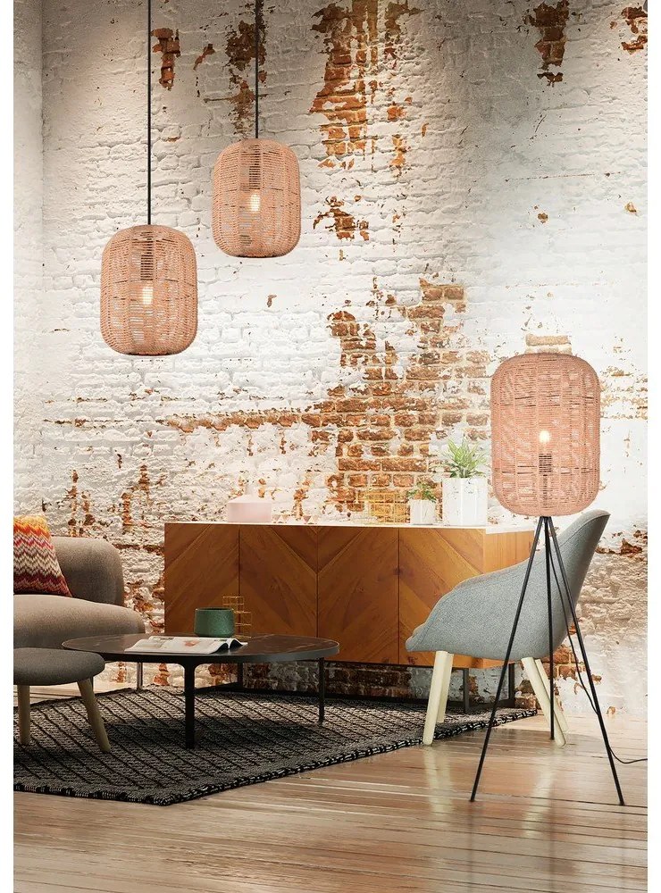 Világosbarna függőlámpa textil búrával ø 35 cm Runa – Trio