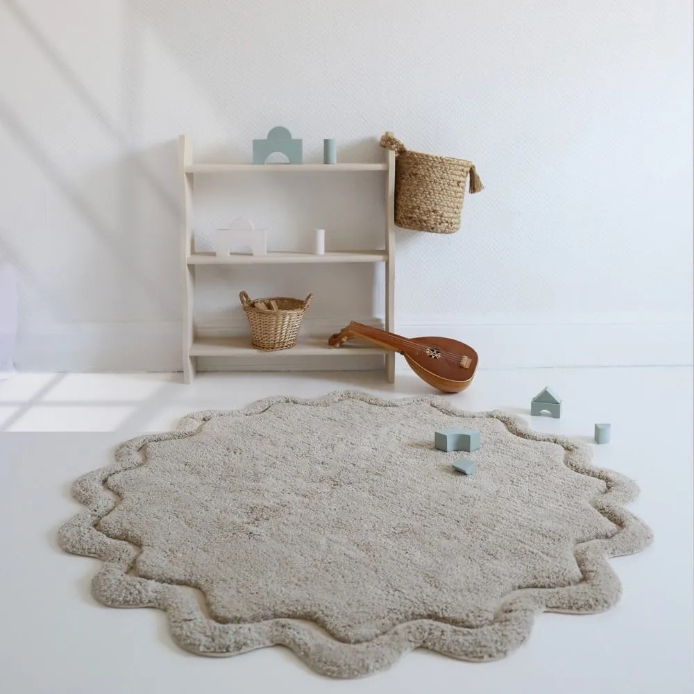 Bézs mosható kézi szövésű pamut kerek szőnyeg ø 110 cm Sweet April Lin – Nattiot