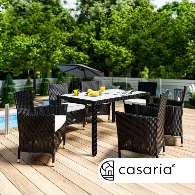 Casaria® Berlin 1+6 kerti polyrattan bútor szett - fekete
