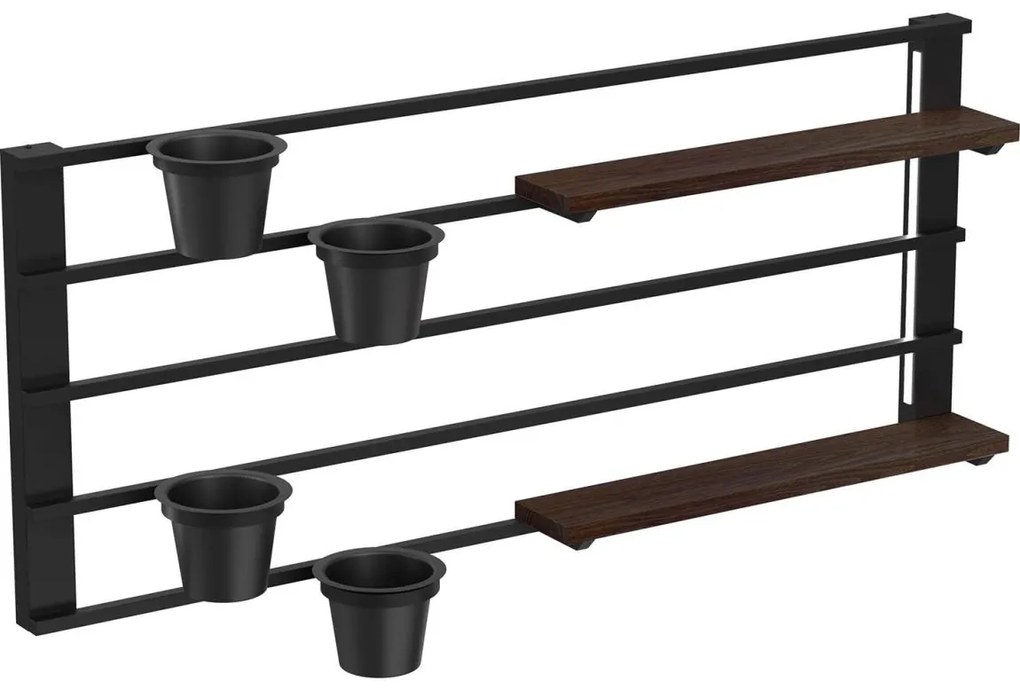 Fali polc virágcserepekkel és LED világítással SHELF 50x118 cm fekete/barna
